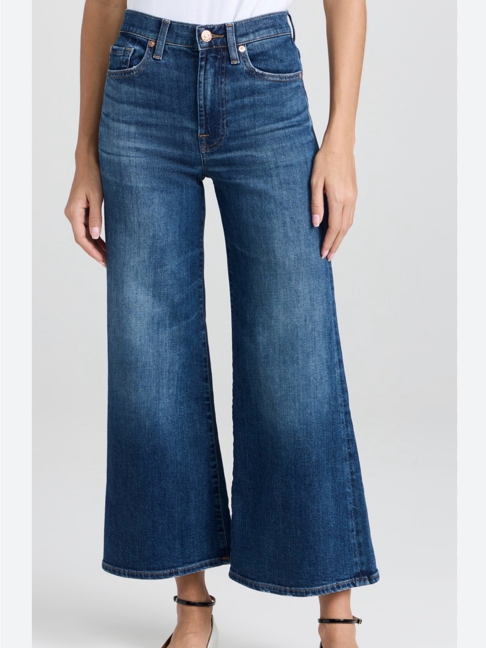7 For All Mankind  Jo Cropped Wide Leg Jeans Size 26 Dark Wash